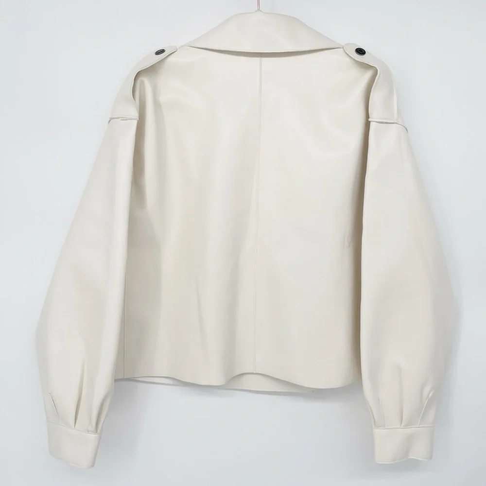 Free People Alexis Vegan Leather Moto Jacket NWT Cream White Boxy - Picture 13 of 16